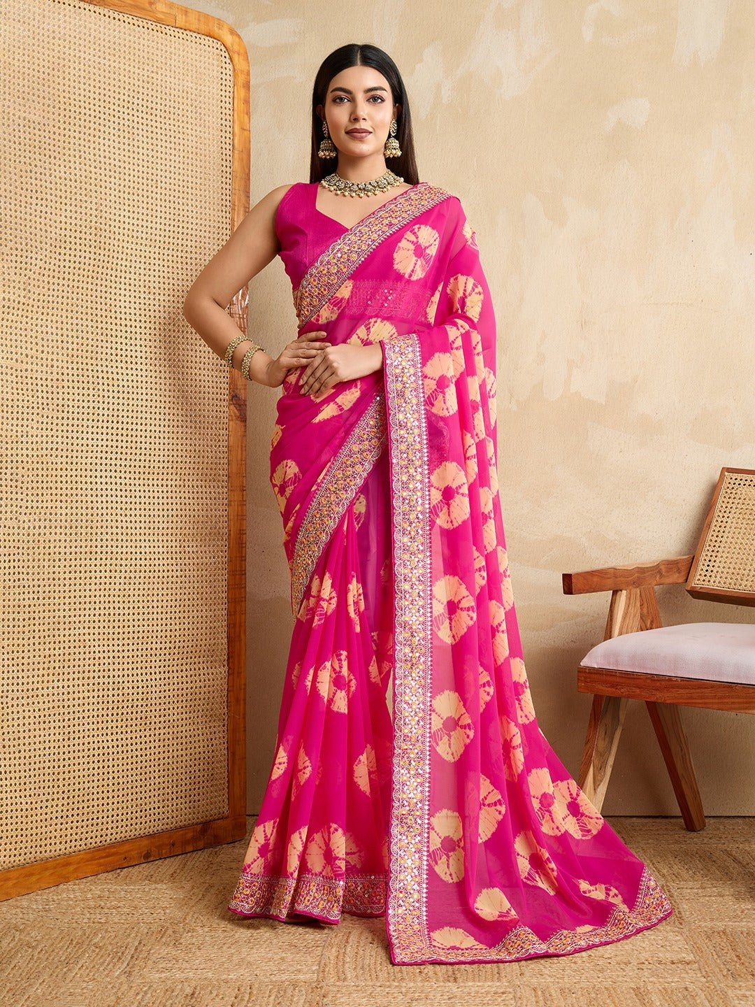 GORGETE BANDHEJ SAREE