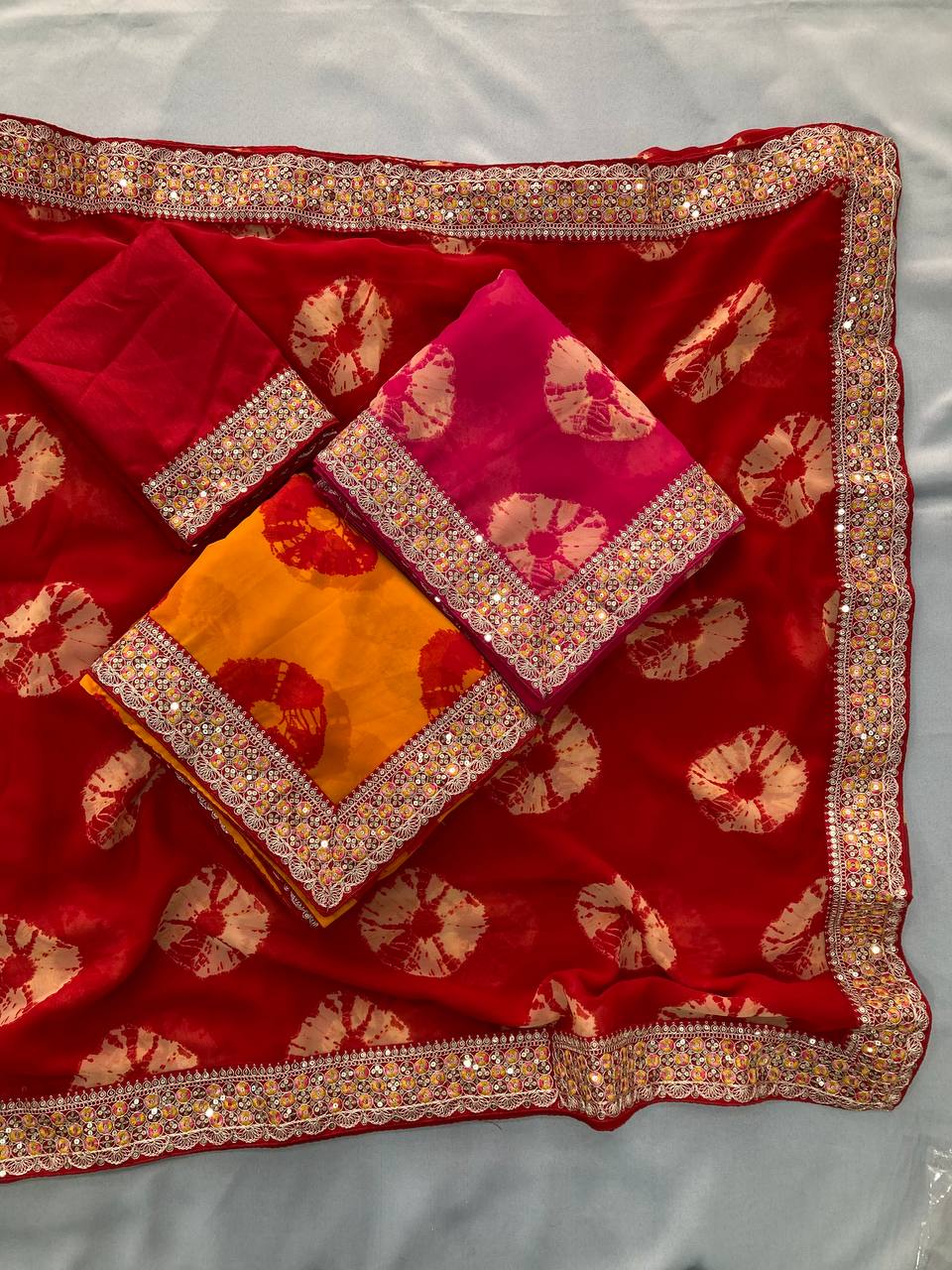 GORGETE BANDHEJ SAREE