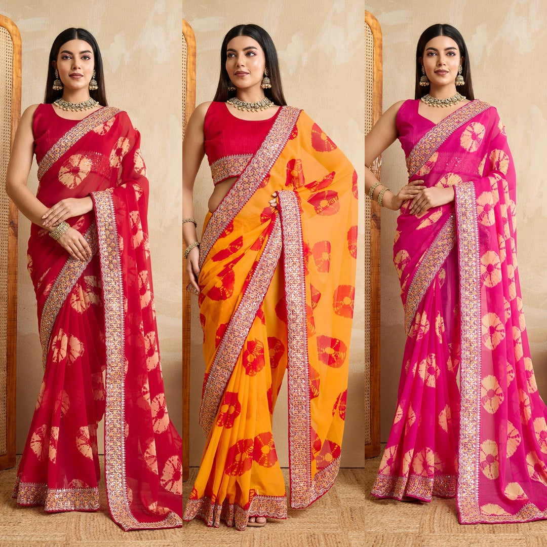 GORGETE BANDHEJ SAREE