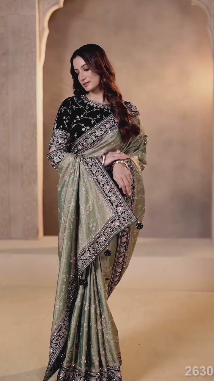 Wedding Special Mosa Silk  Embroidery Saree