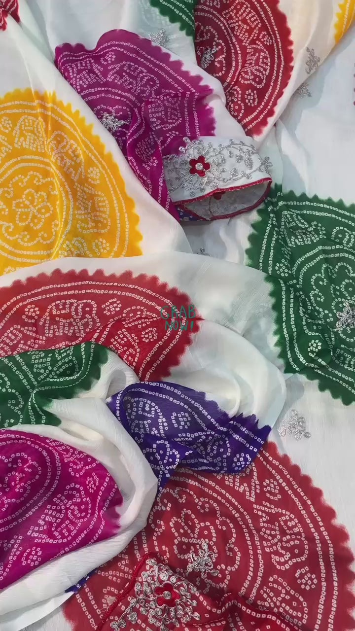 Bandhani print with Pita work Saree