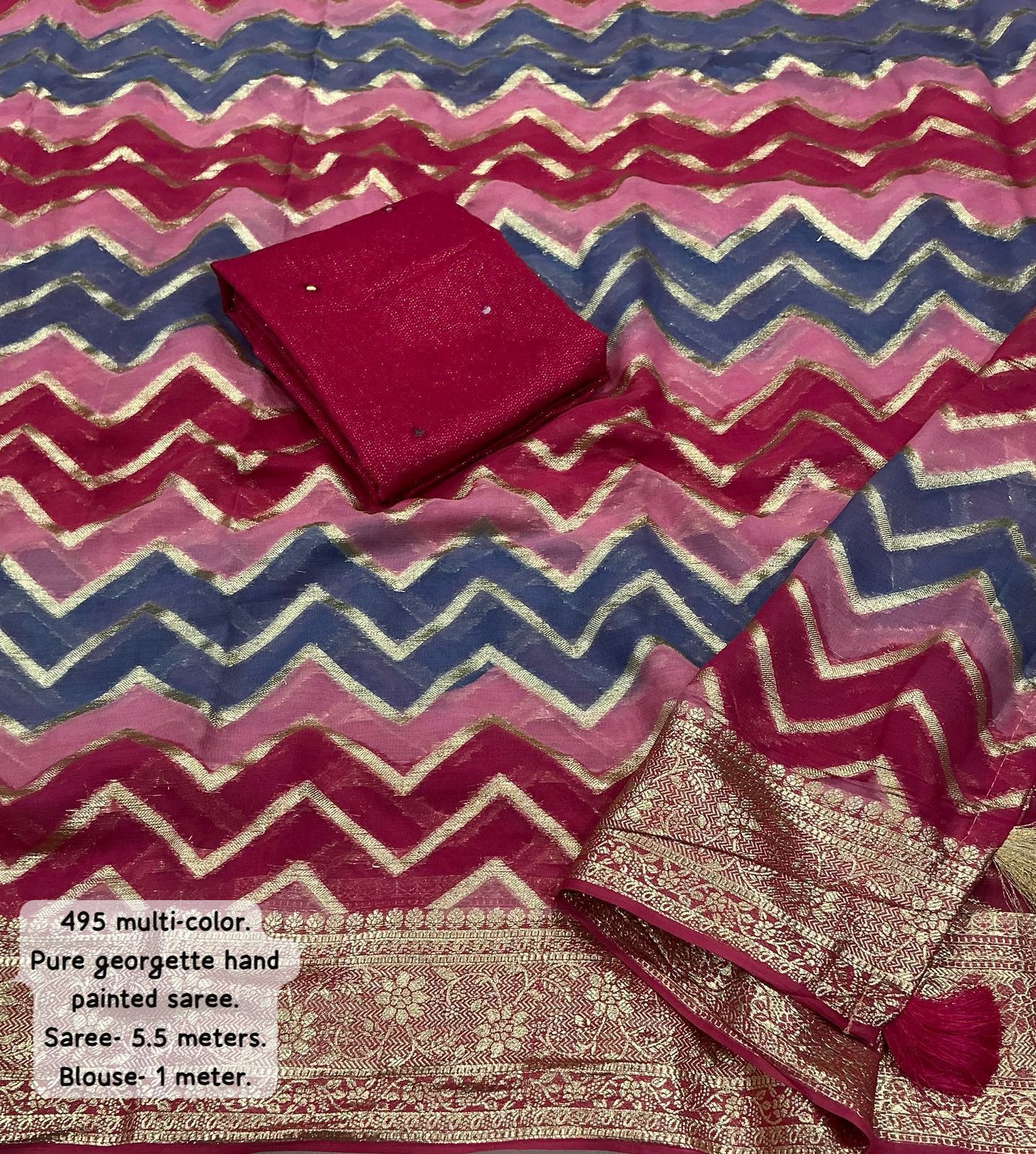 Pure georgette saree with zari woven zig zag