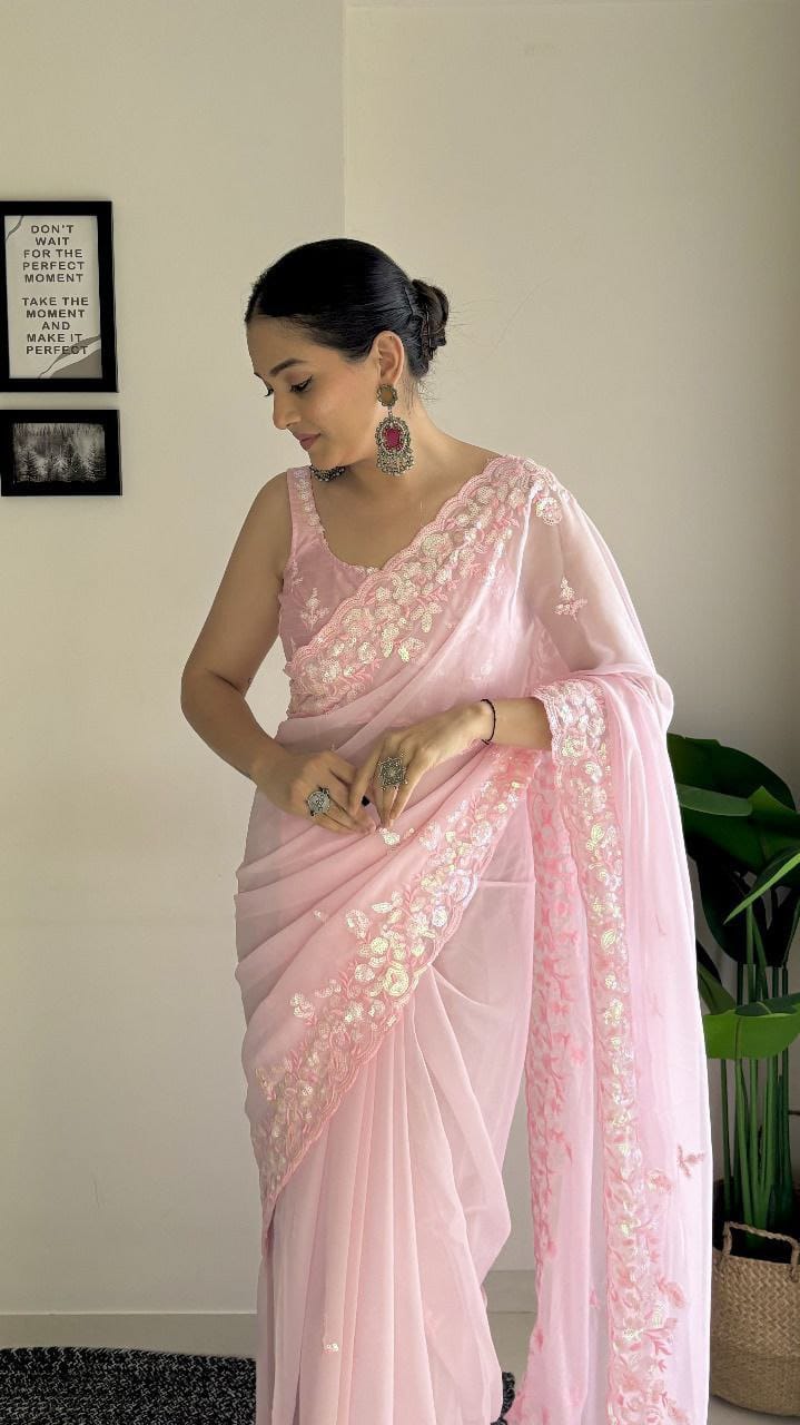 Soft Georgette Embroidery Work Saree