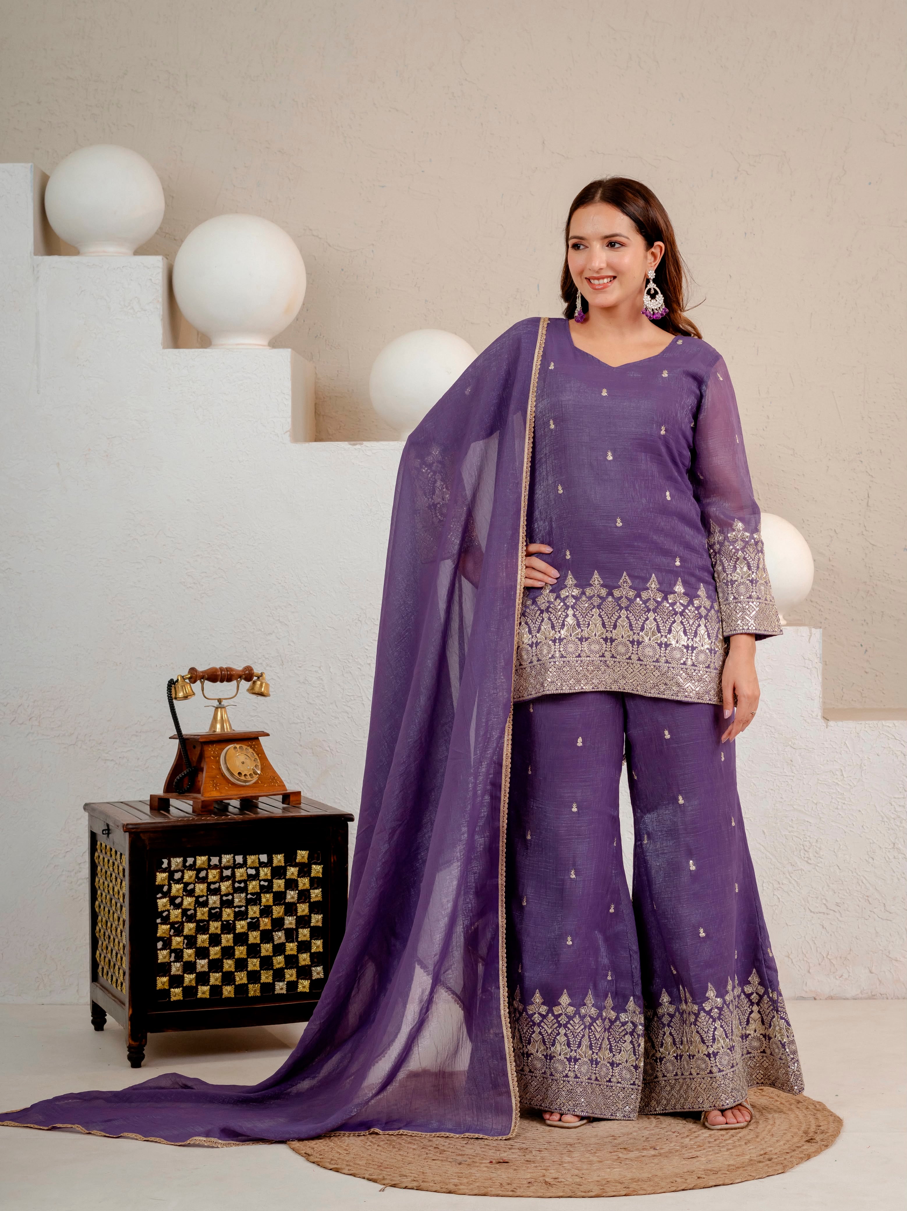 Designer Party Wear Look Top Plazzo
