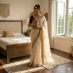 Grand party wear saree in original gold beeds work