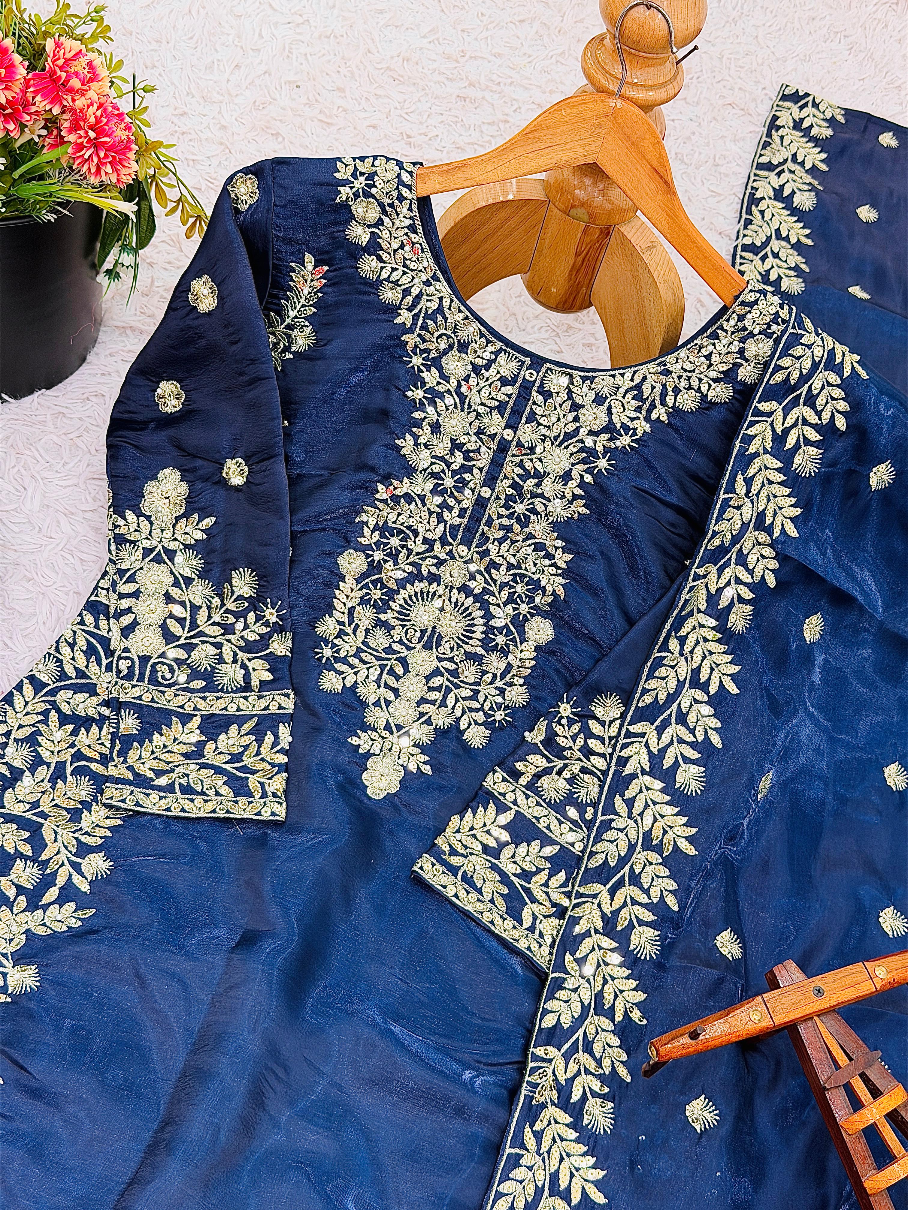 Pure GMY SILK With Heavy Embroidery Top & Plazzo