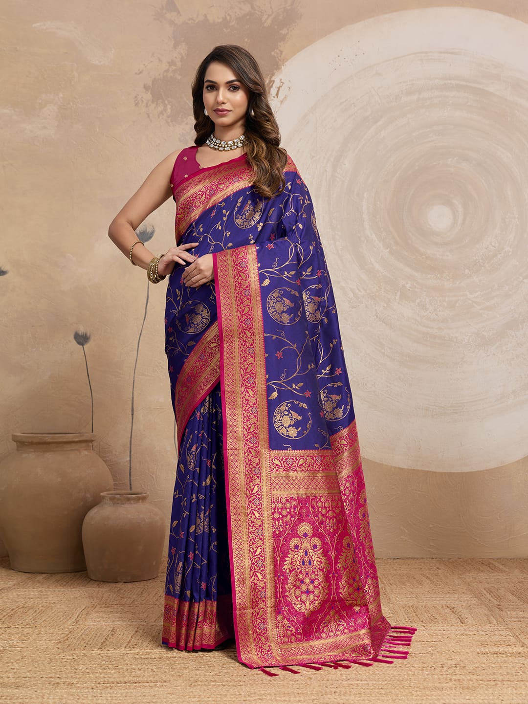 Banarasi Silk Sarees With Flower Meenakari Jaal