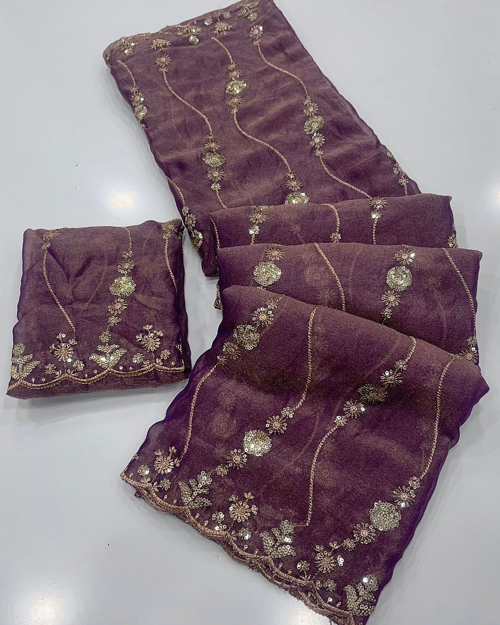 Nc Moss Sattin Dual Shad Multi Emrodairy Sequence Saree