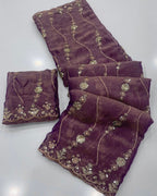 Nc Moss Sattin Dual Shad Multi Emrodairy Sequence Saree