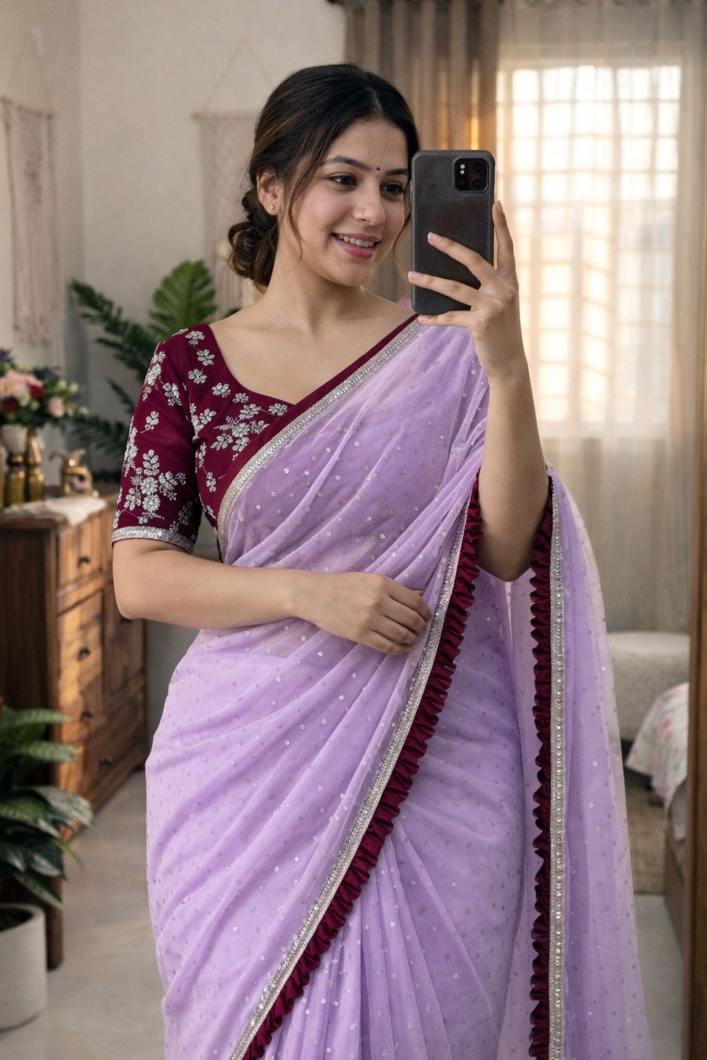 60 GRAM WITH FOILL PRINT FRILL LACE SAREE