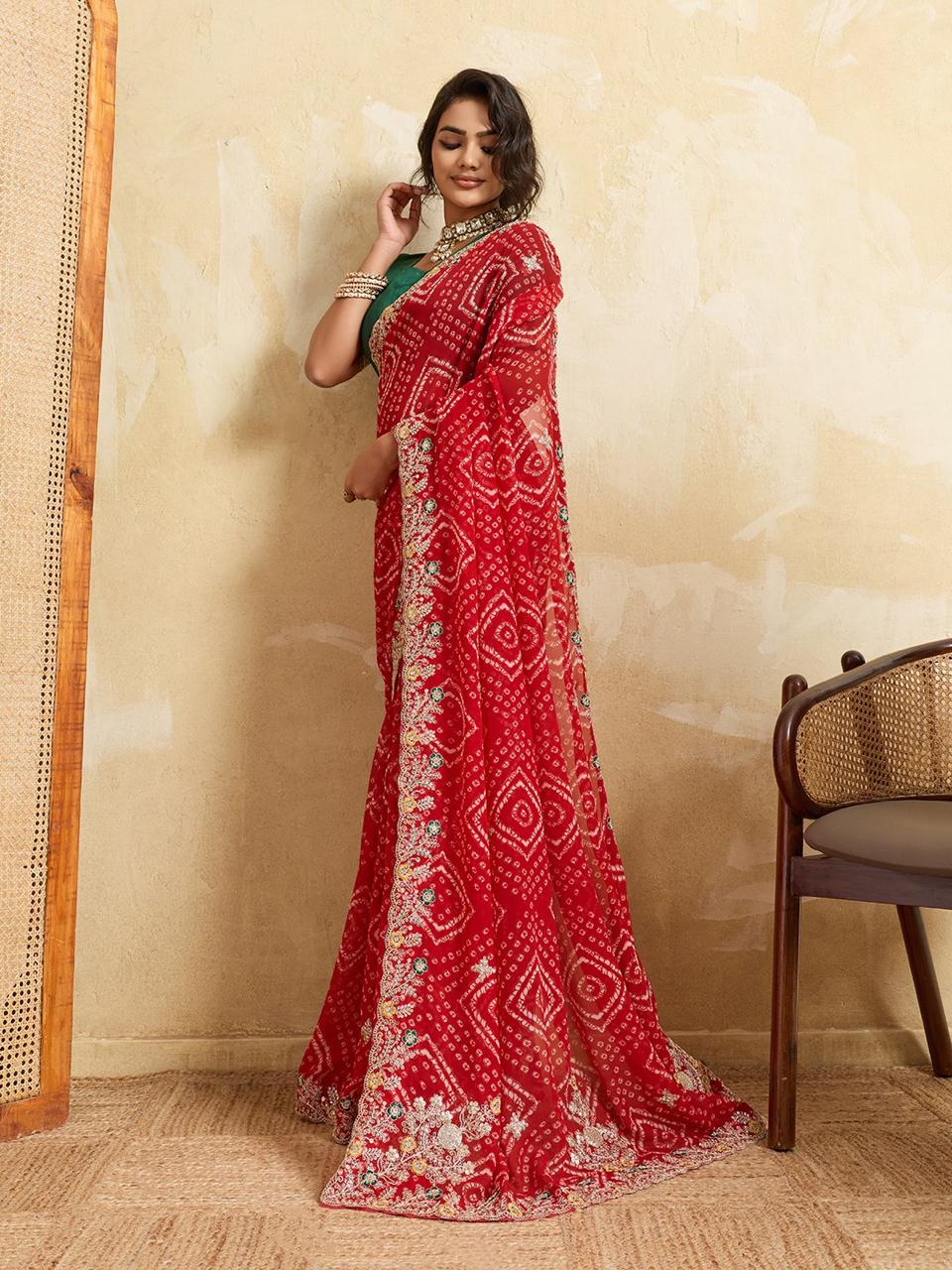 Wedding Wear Bandhej Georgette Saree