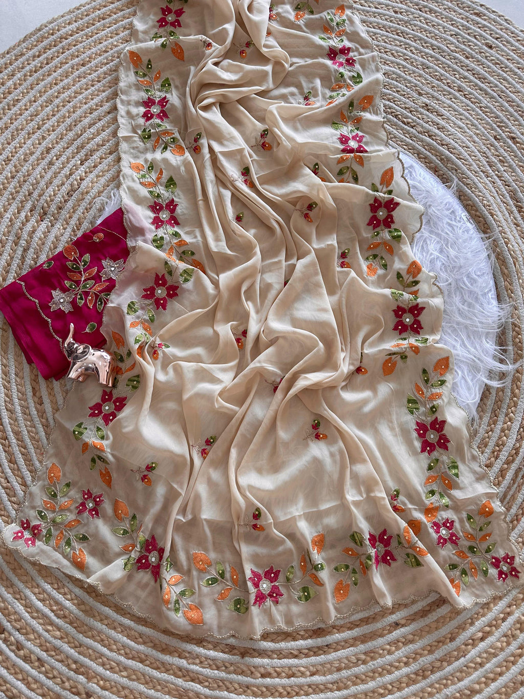 Shining Georgett fabric with rich embroidary Saree