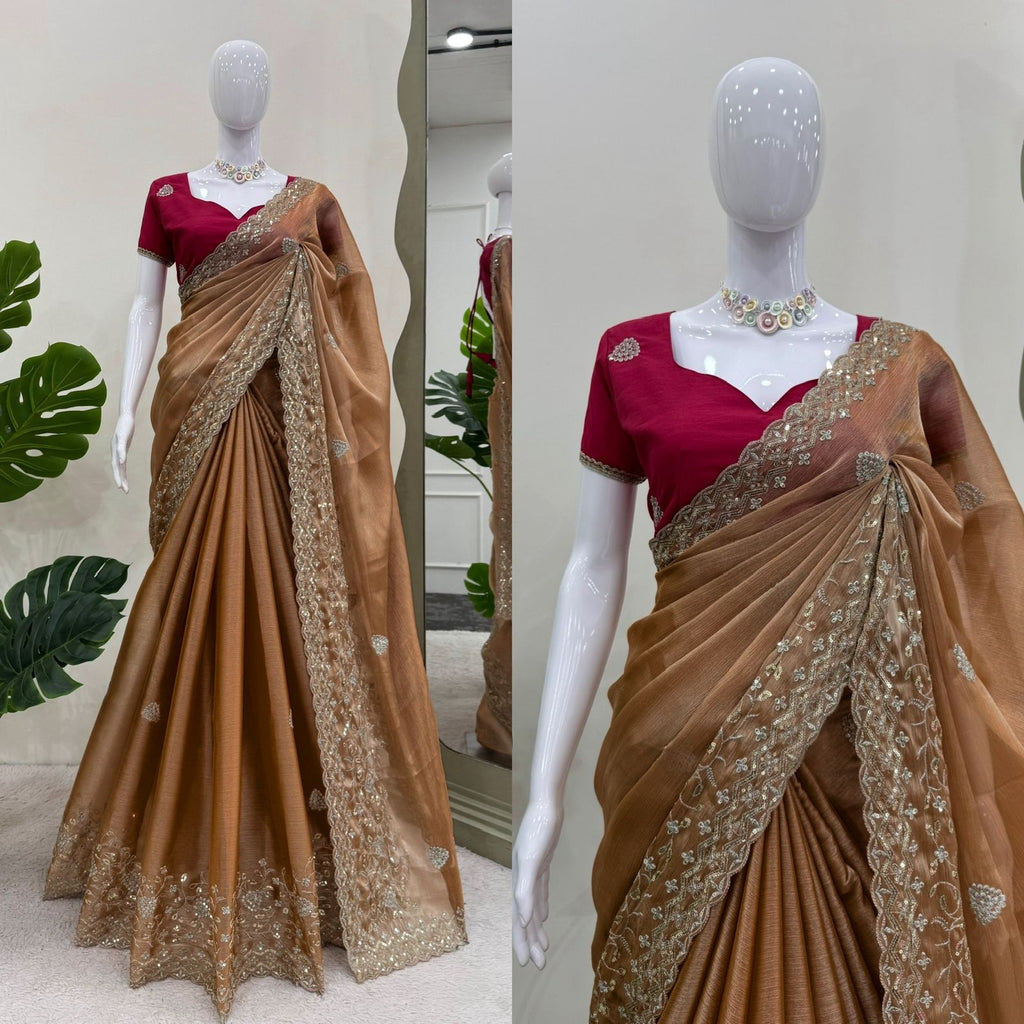 Saree on Burberry Silk Febric with Thred