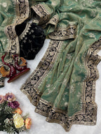 Wedding Special Mosa Silk  Embroidery Saree