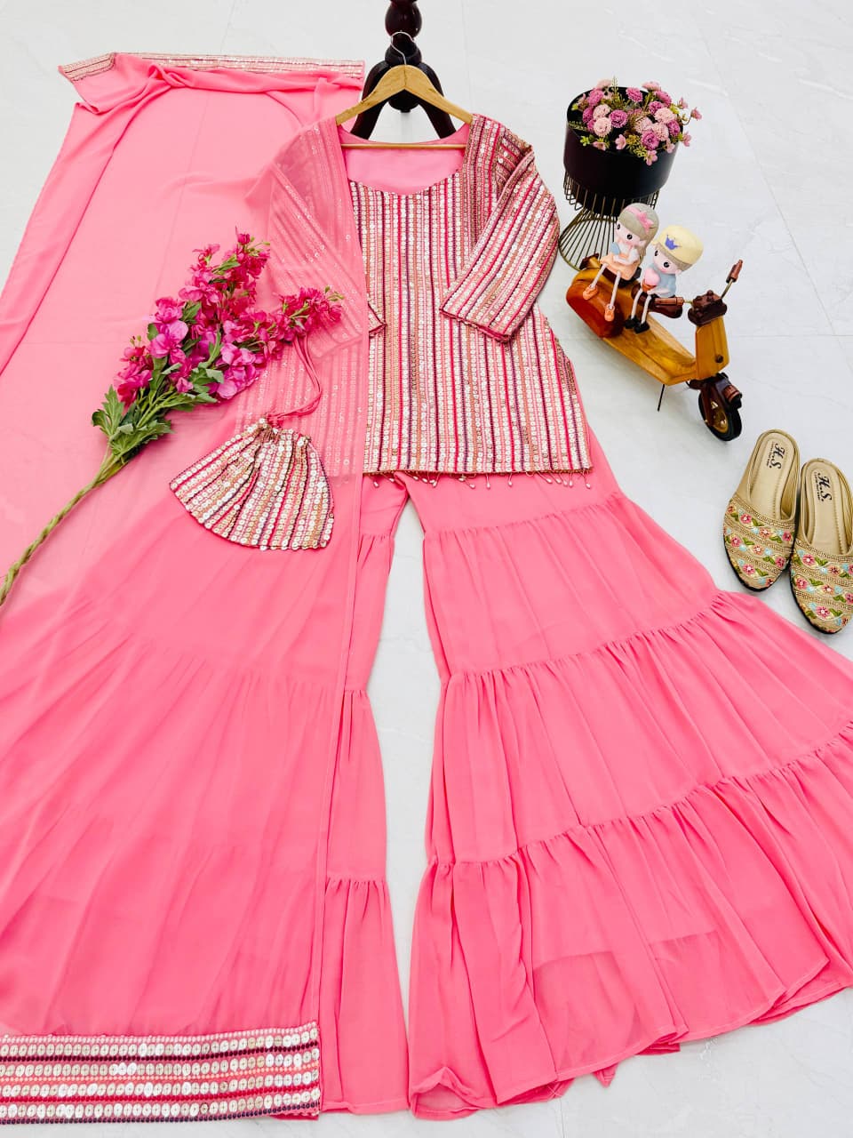 New Designer Party Top Pallazo & Dupatta Set