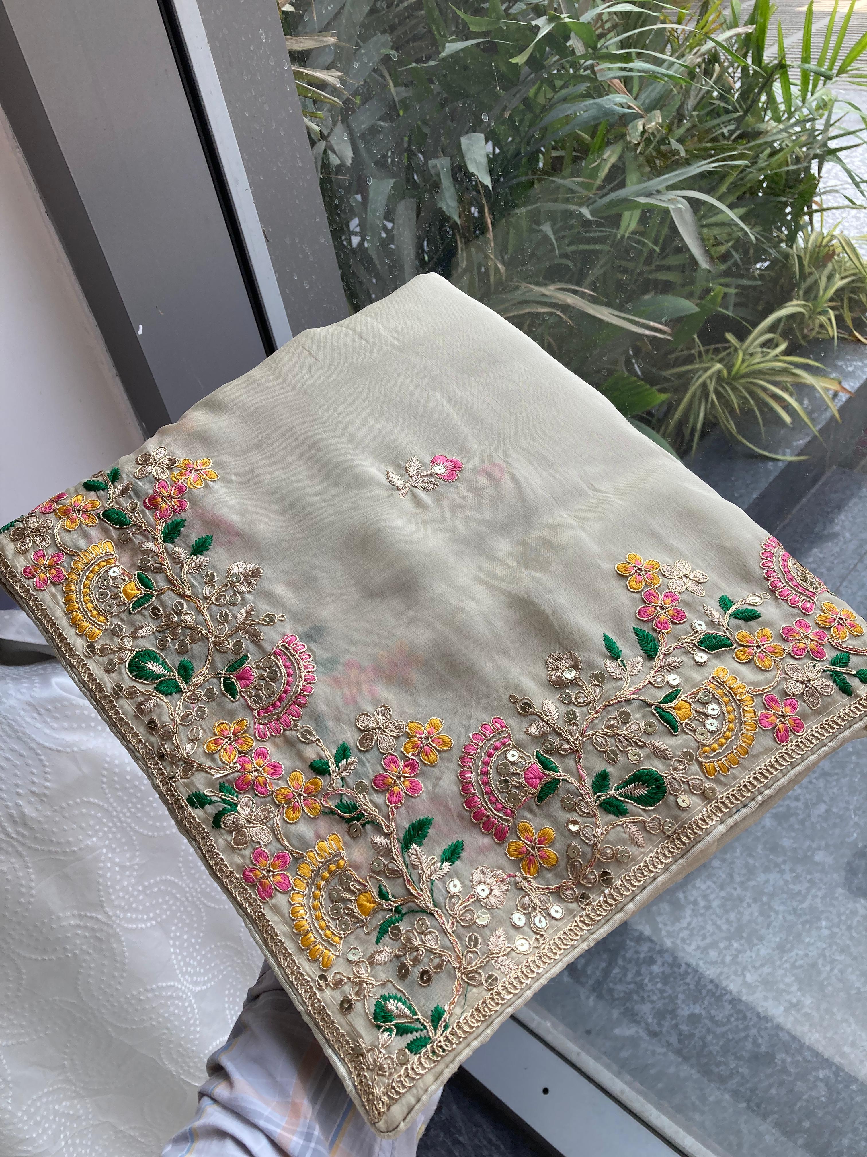 Soft Silk fabric with C-pallu Embroidered Work Saree