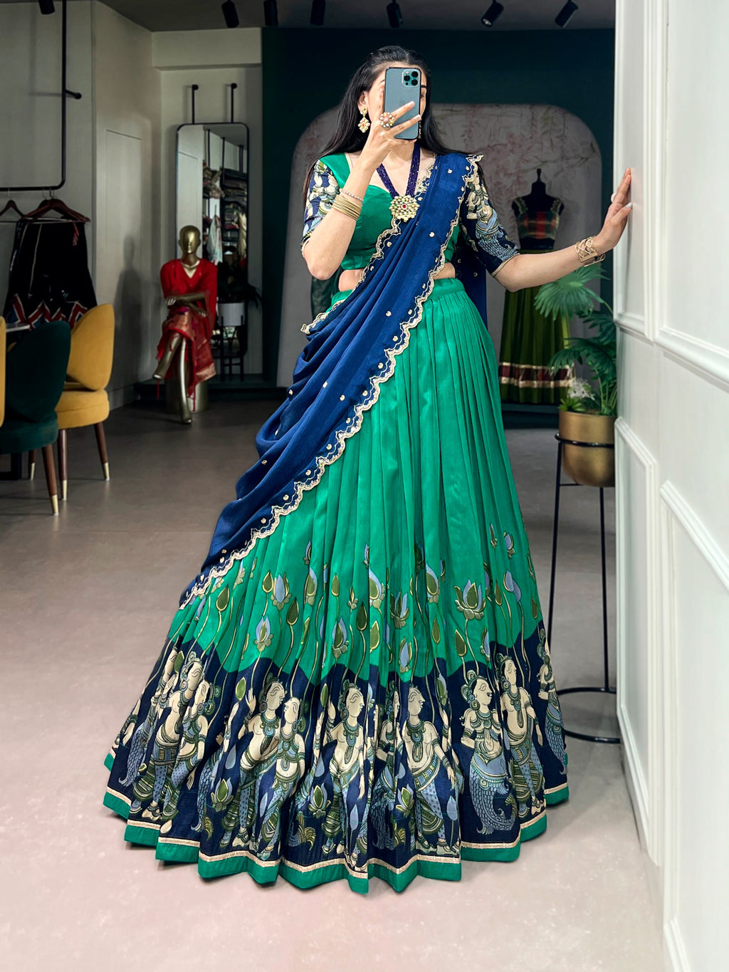 Tasar Silk Kalamkari Print Wedding lehenga