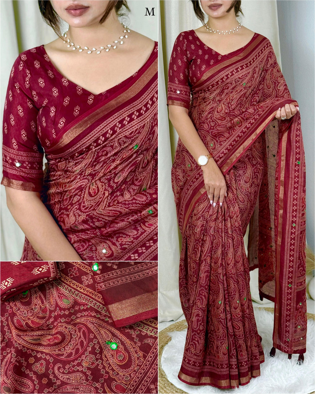 Ajrakh Print Mirror Work Saree