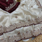 Grand party wear saree in original gold beeds work
