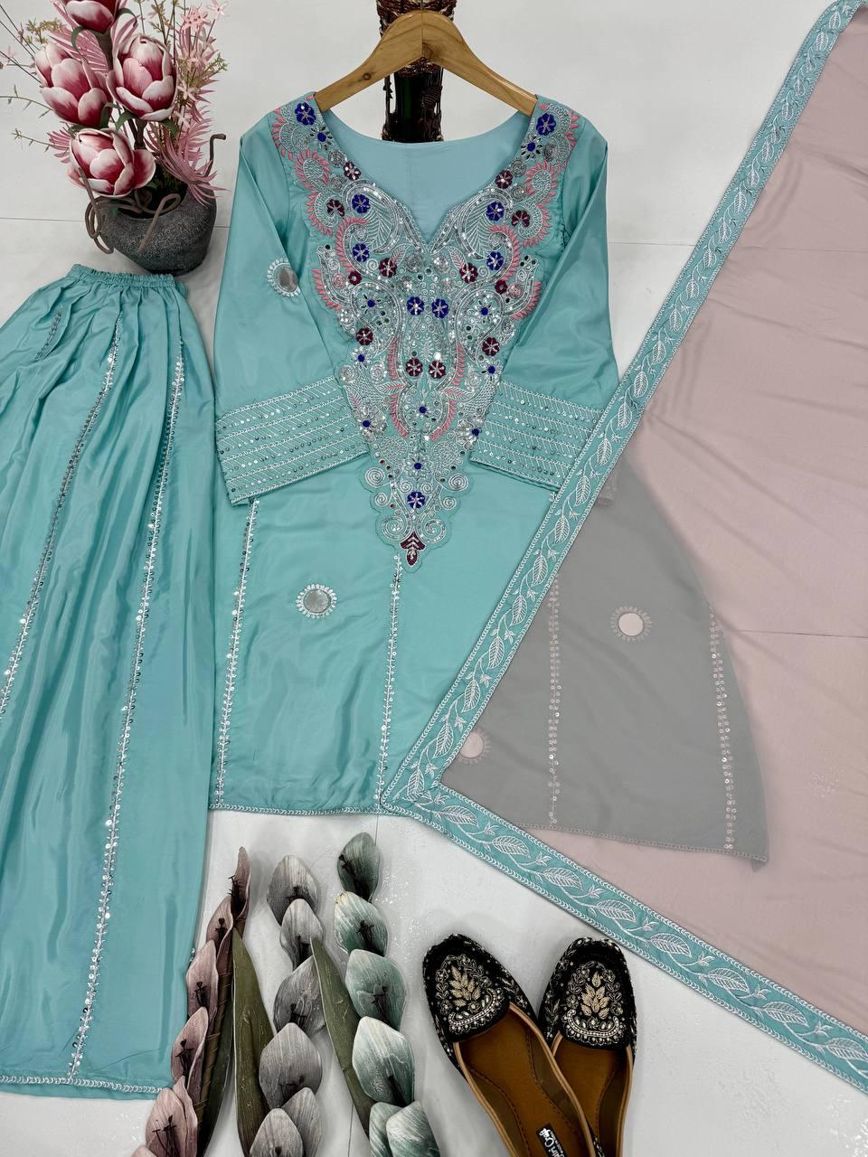 HEAVY NATURAL CREAP TOP SHARARA DUPATTA