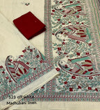 Soft Linen Saree With Madhubani Prints.