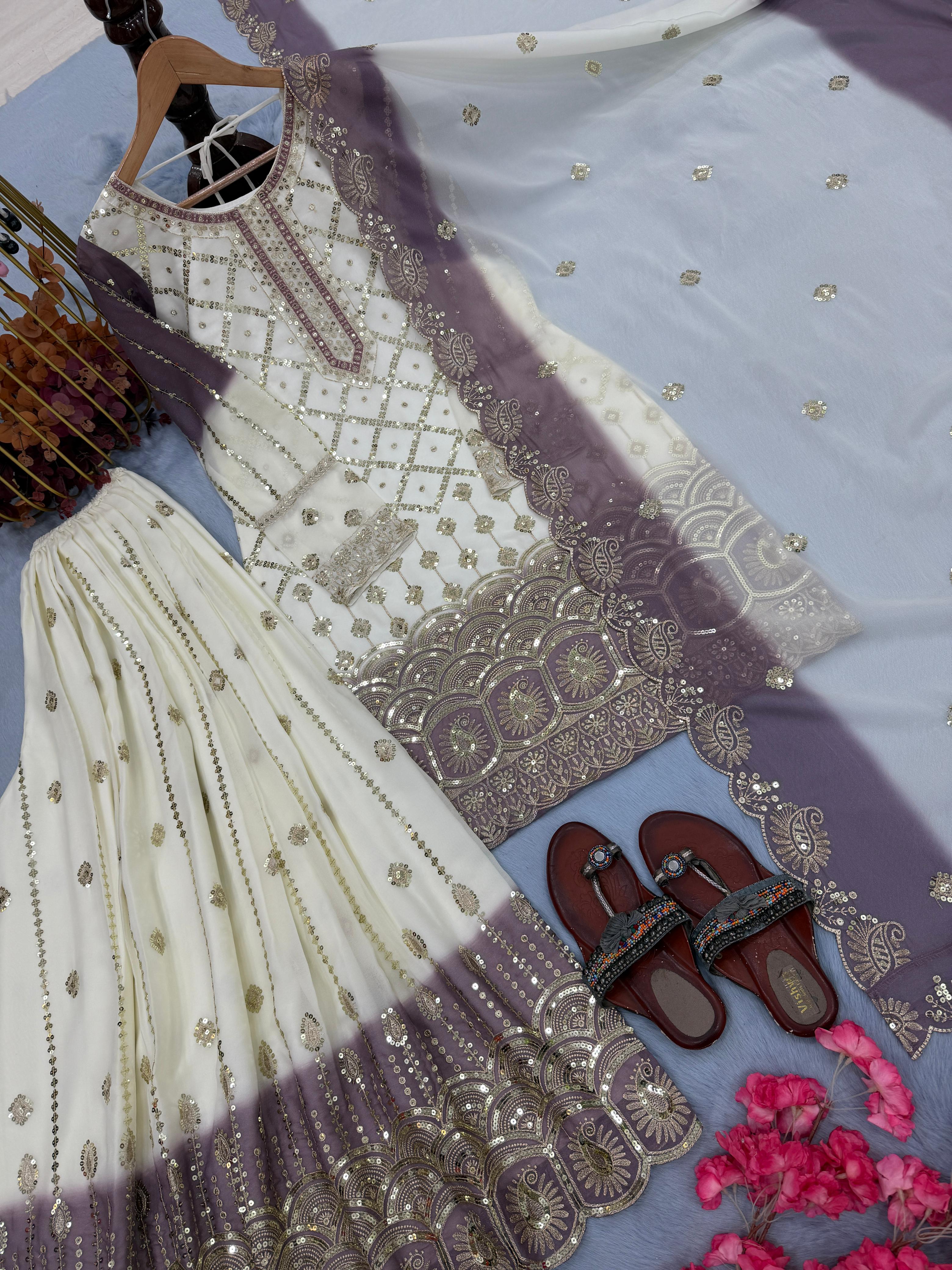 Party Wear  Heavy Dual Tone Peding Star  Top Plazzo & Dupatta Set