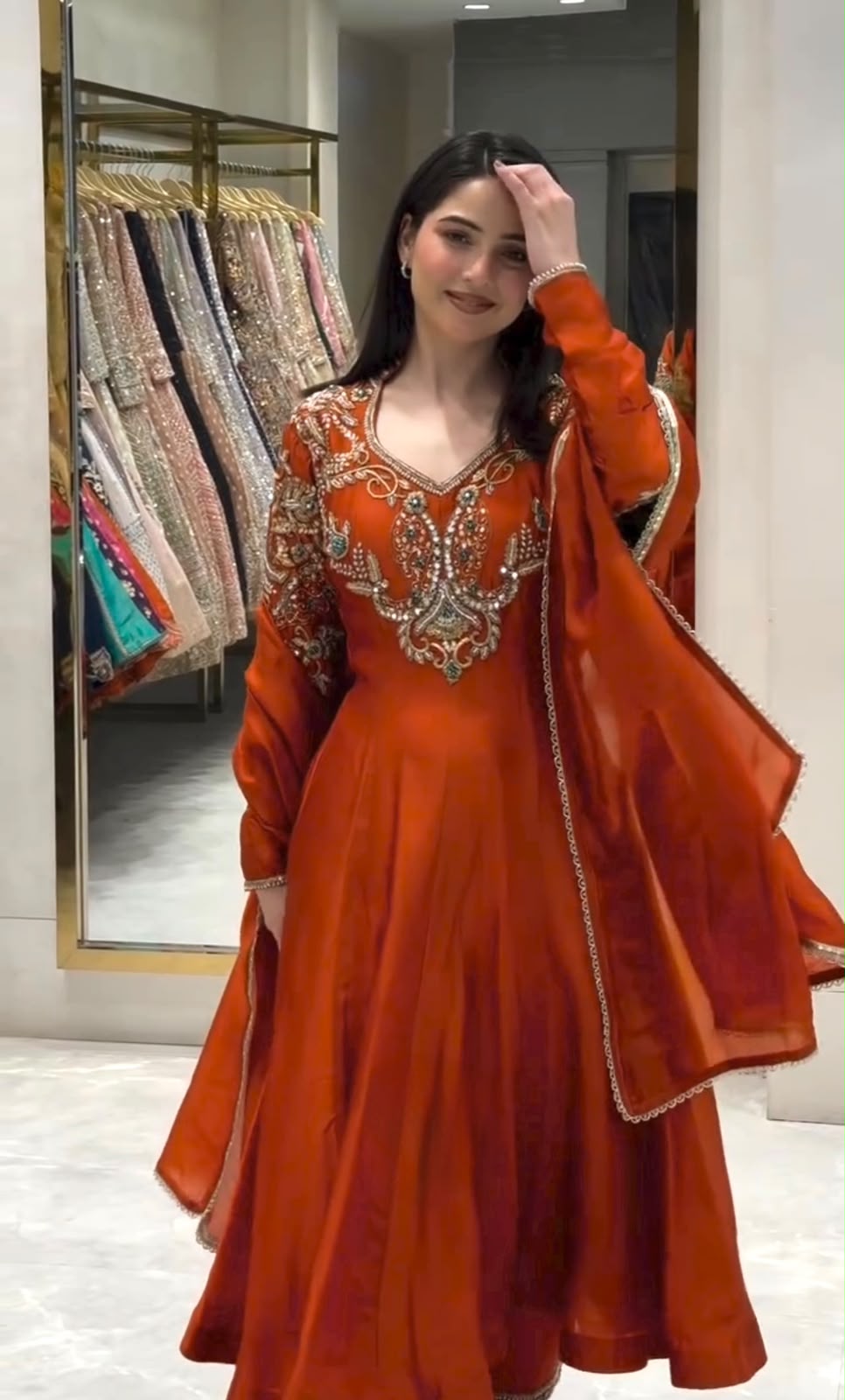 Party Wear Roman Silk Anarkali Gown