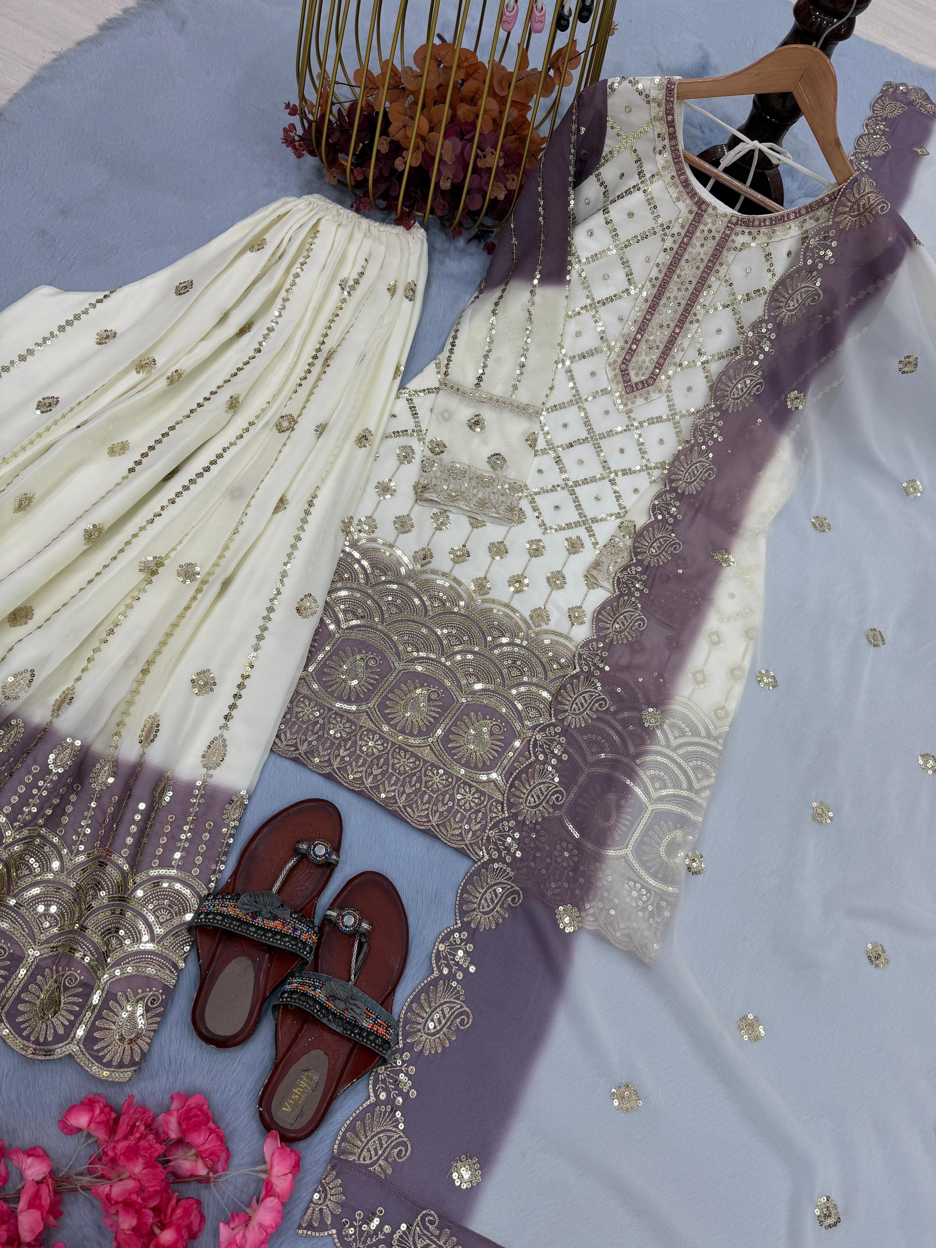 Party Wear  Heavy Dual Tone Peding Star  Top Plazzo & Dupatta Set