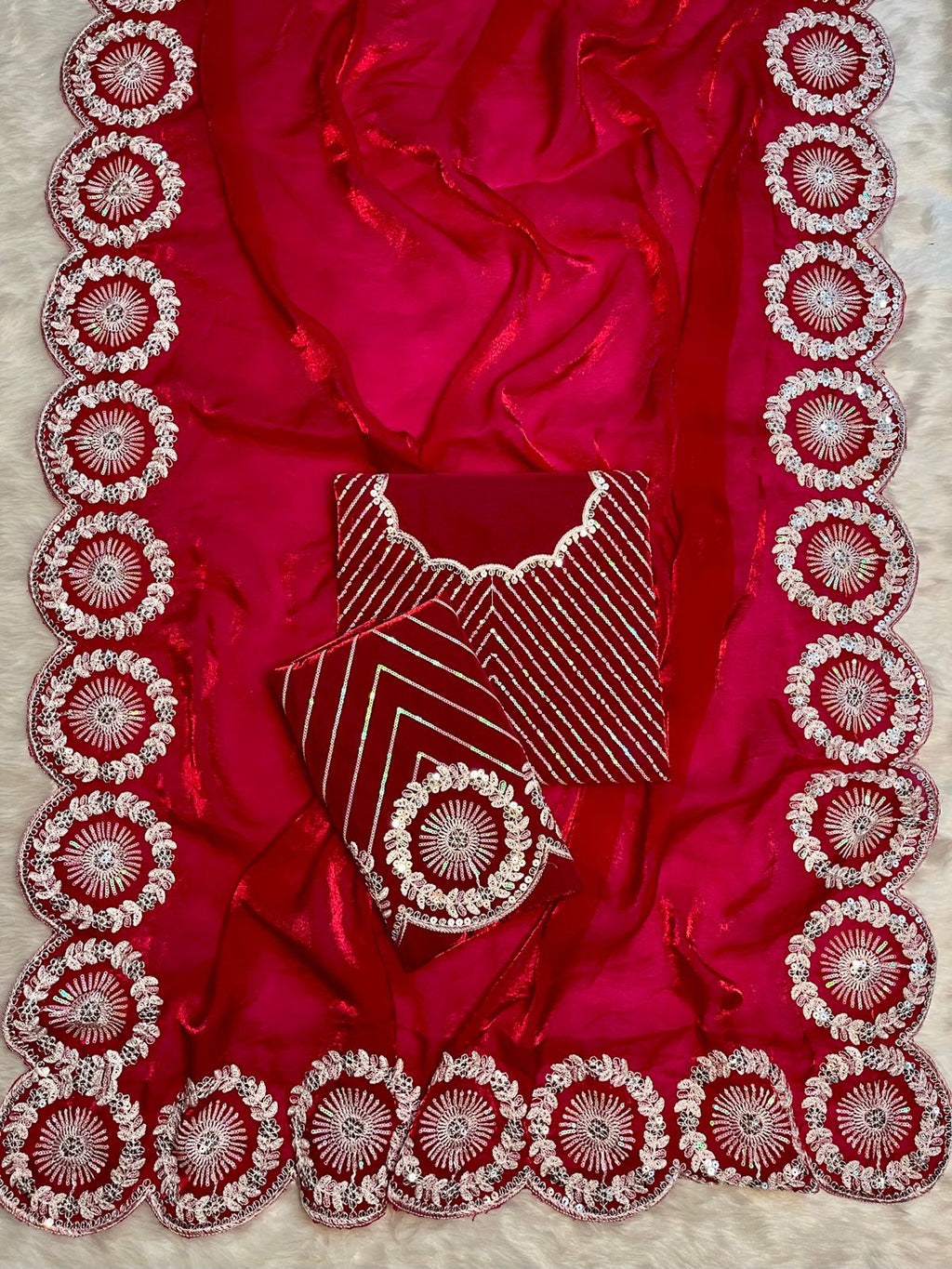 Wedding Premium fandy Satin fabrics Trisha Saree