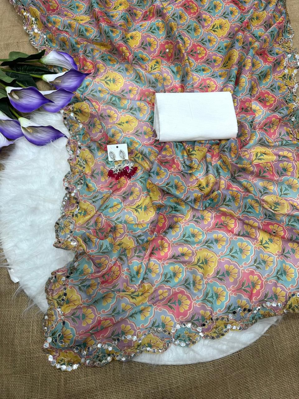 Smooth tebby silk digital printed saree