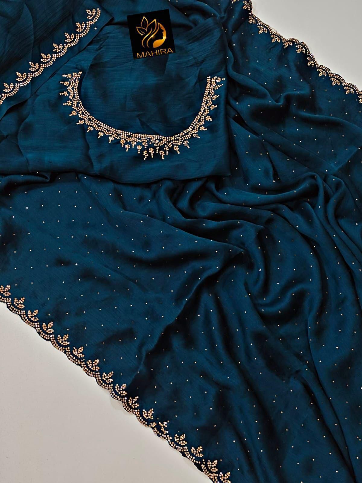 SATIN CHIFFON SAREE❤️