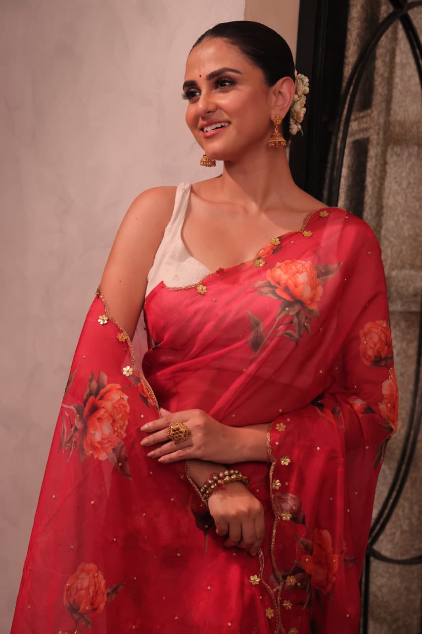 Pure Soft Red Tebby Silk Saree