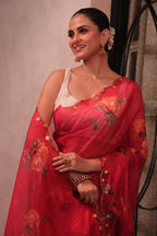 Pure Soft Red Tebby Silk Saree