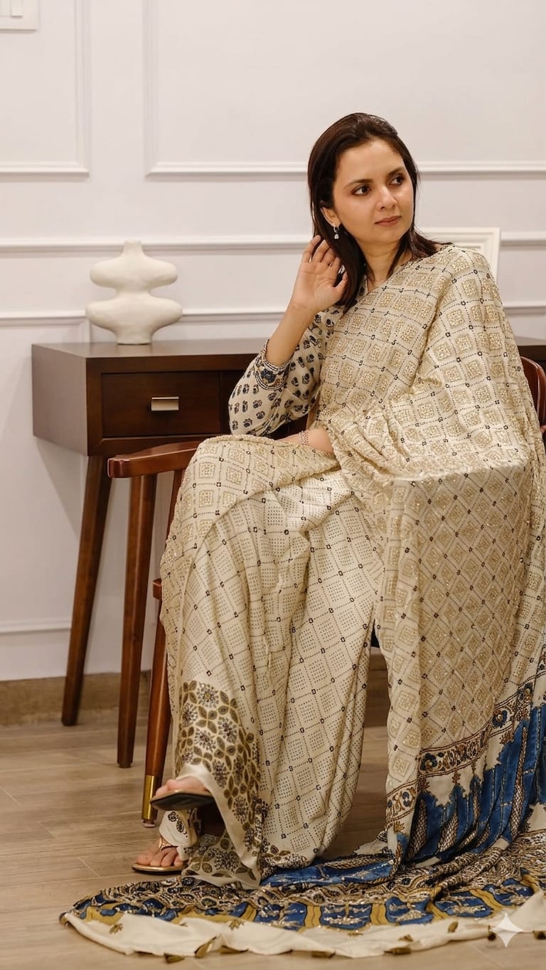 Viral Ajrak Mirror Work Saree