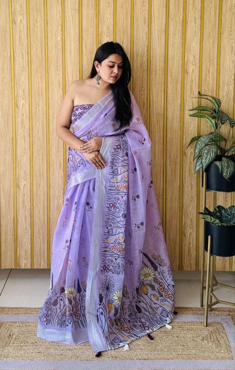 Digital Print Linen Saree