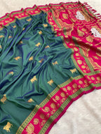 Soft Silk Paithani Saree With Cow nanadi motifs