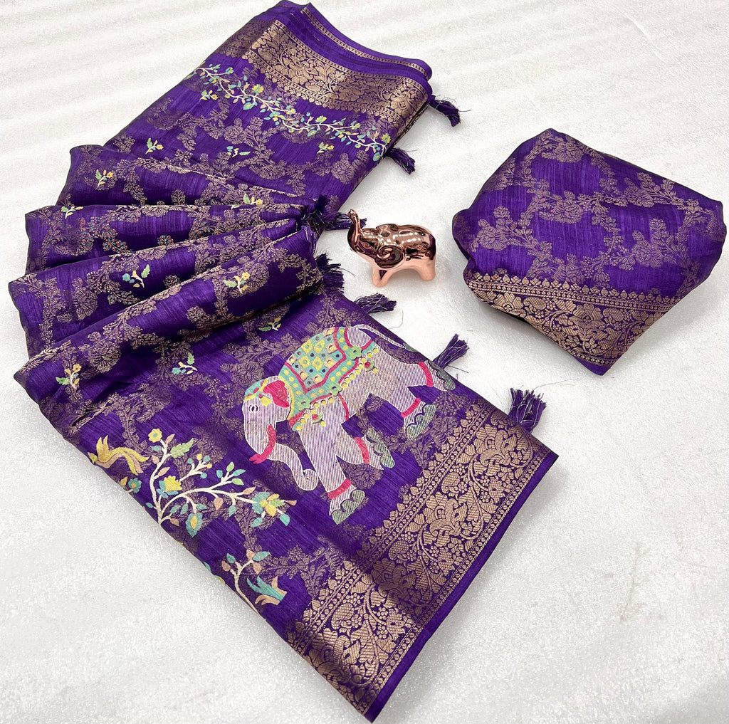 Heavy Purple Tussur Silk Saree