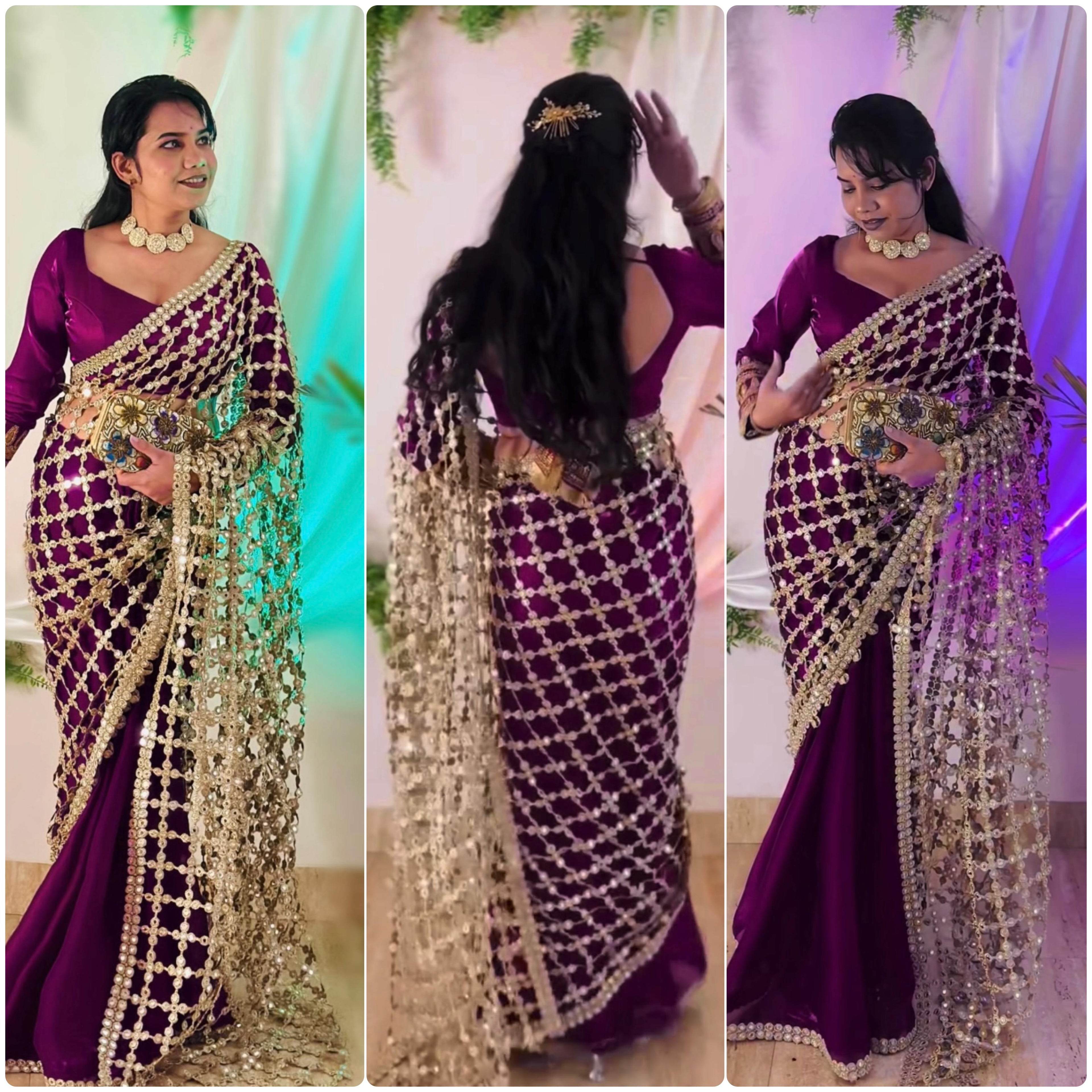 Wedding Fendy Silk Fabric with Real Mirror work Saree