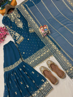 Georgette kurti & sharara set & dupatta