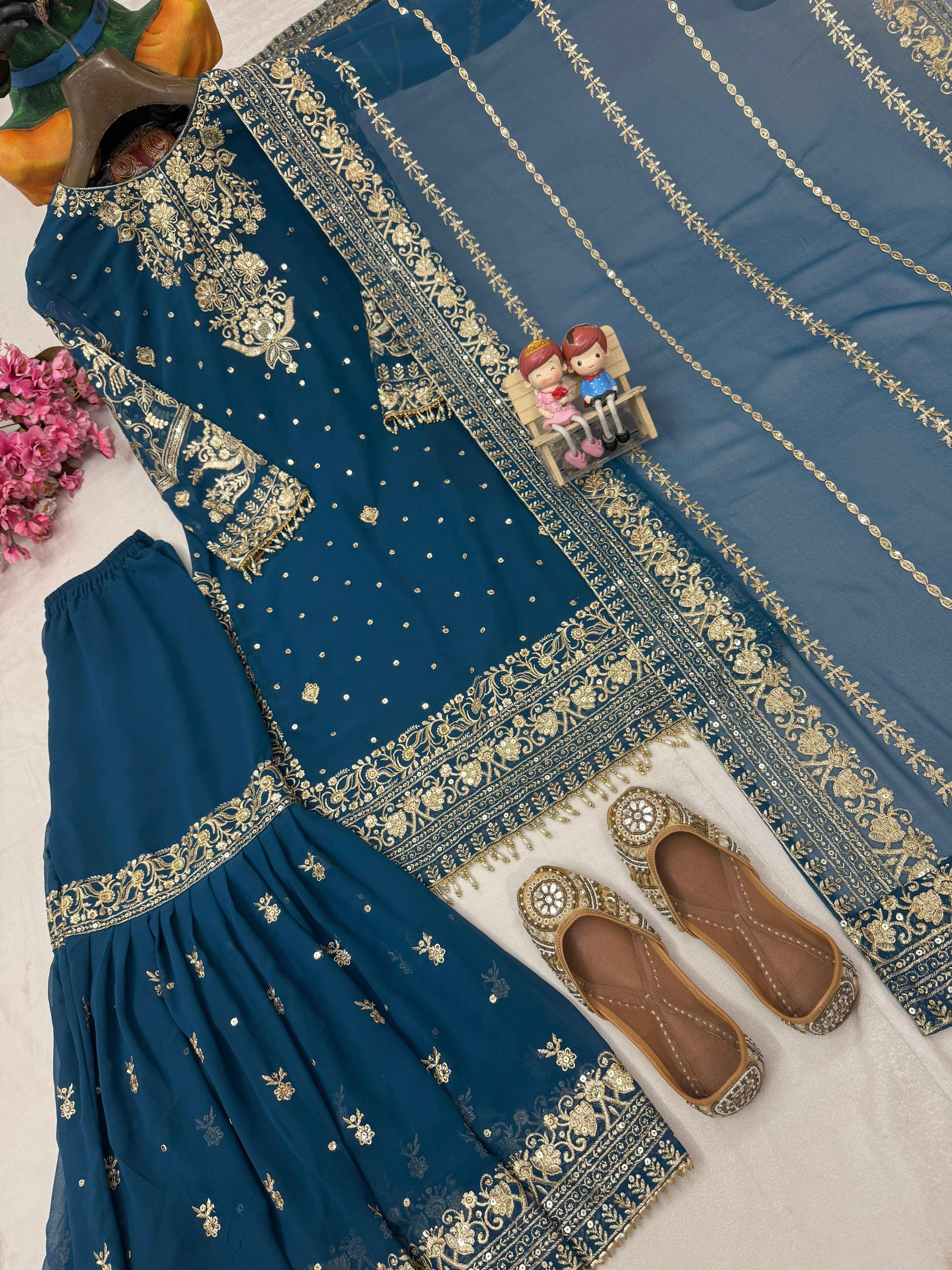 Georgette kurti & sharara set & dupatta