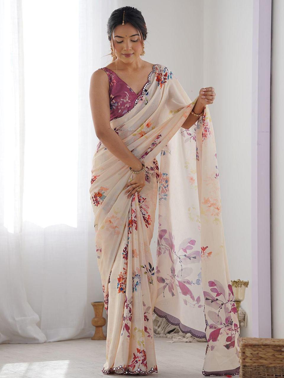 FLORA GORGETTE DIGITAL PRINT SAREE