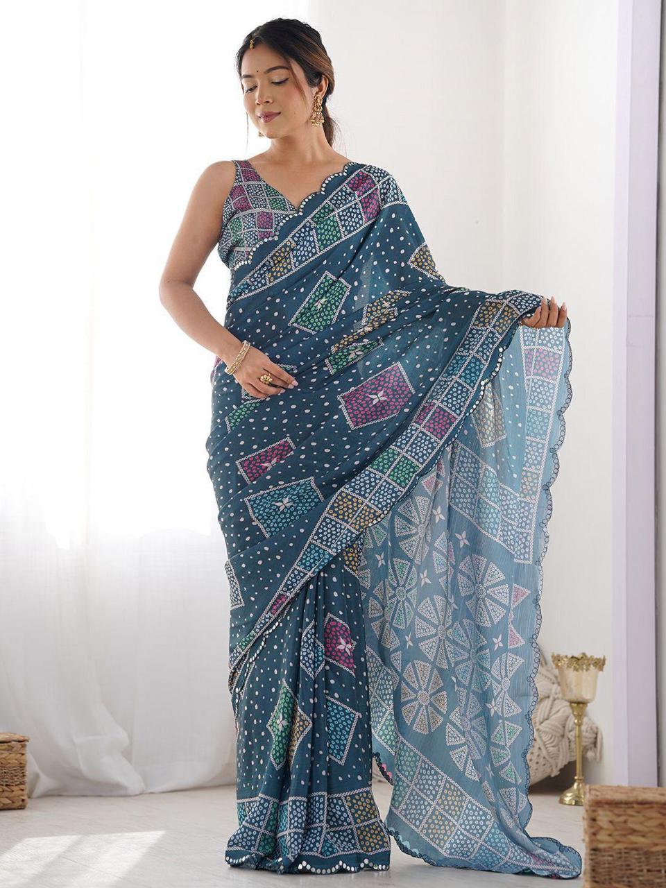 FLORA GORGETTE DIGITAL PRINT SAREE