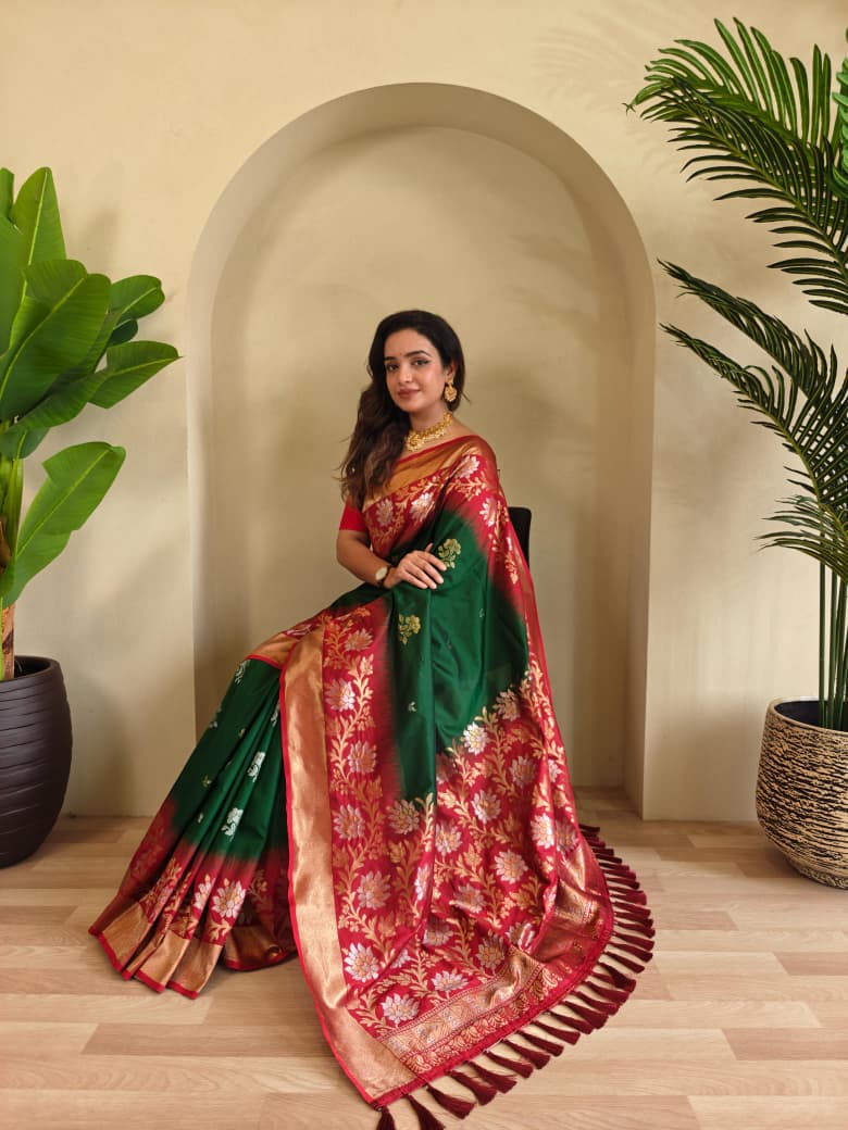 Dual tone silk sarees with all over zari weaves