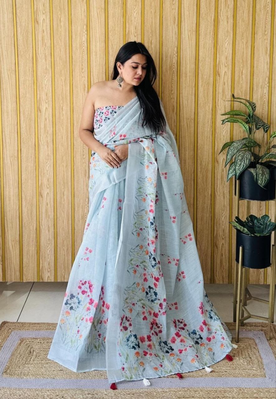 Digital Print Linen Saree
