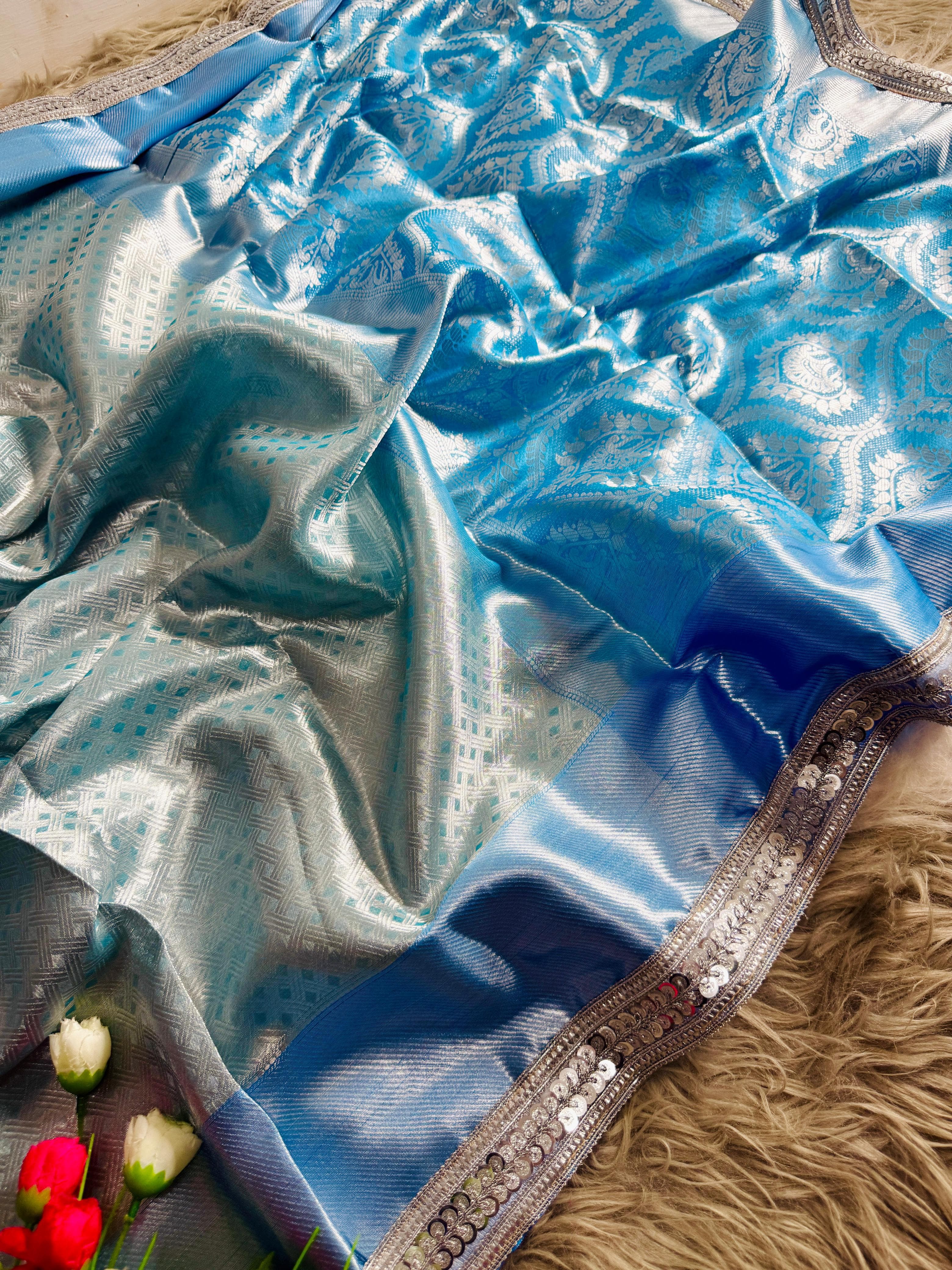 Elegant Sky Blue Silk Saree