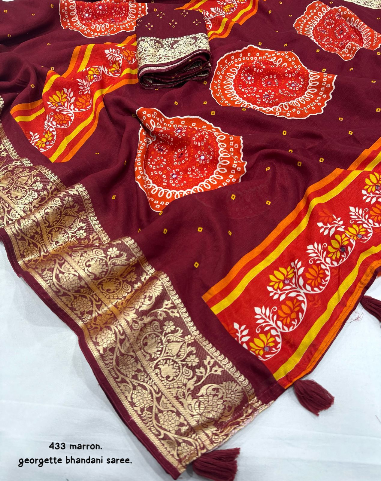 Soft Cotton Crape Saree With Bhandani Prints