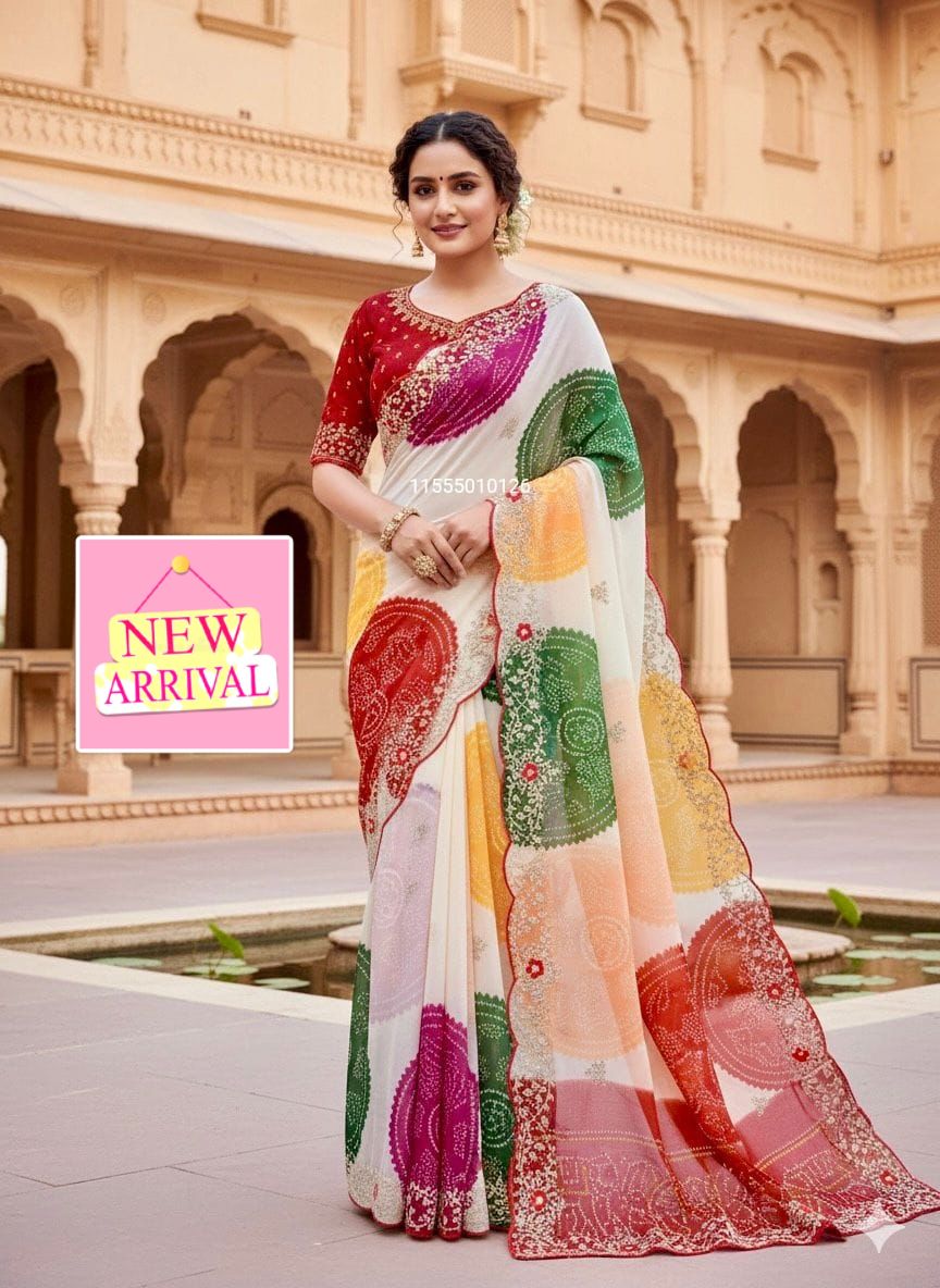 Bandhani print with Pita work Saree