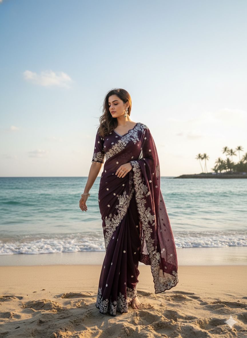 SOFT SPACE SILK SATIN CRUSH SAREE