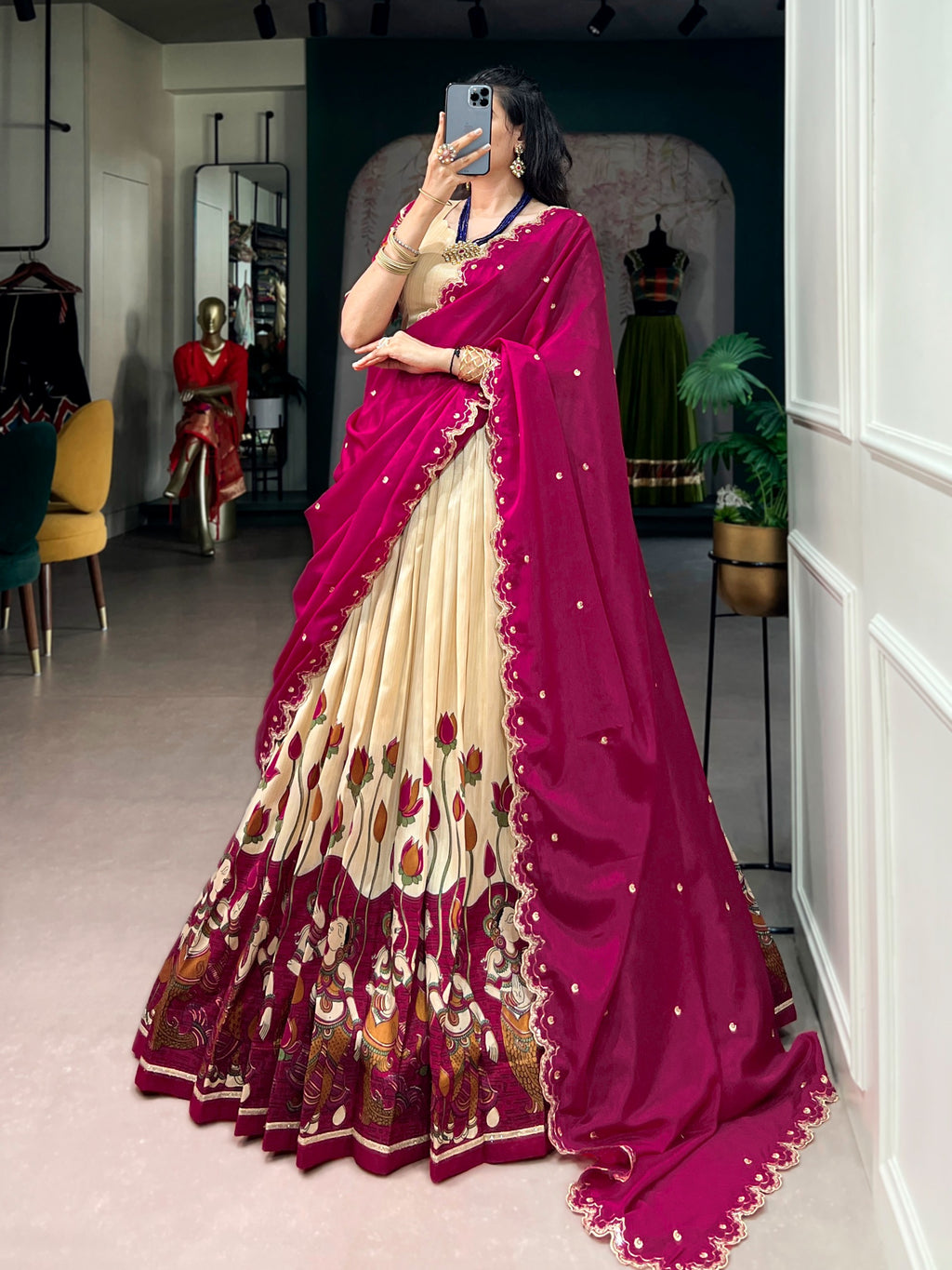 Tasar Silk Kalamkari Print Wedding lehenga