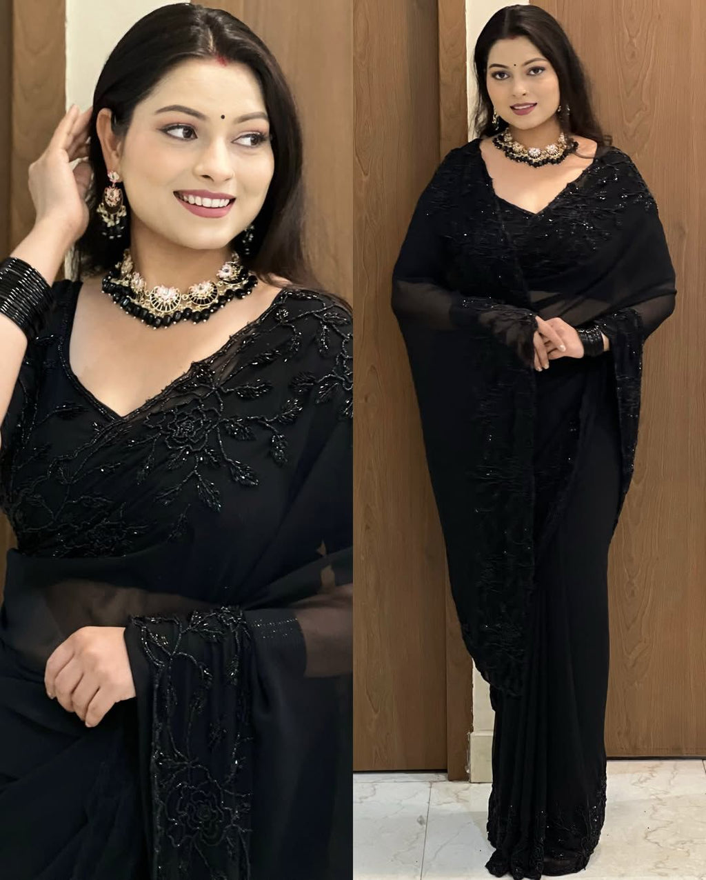 Beautiful Jet Black Georgette Saree